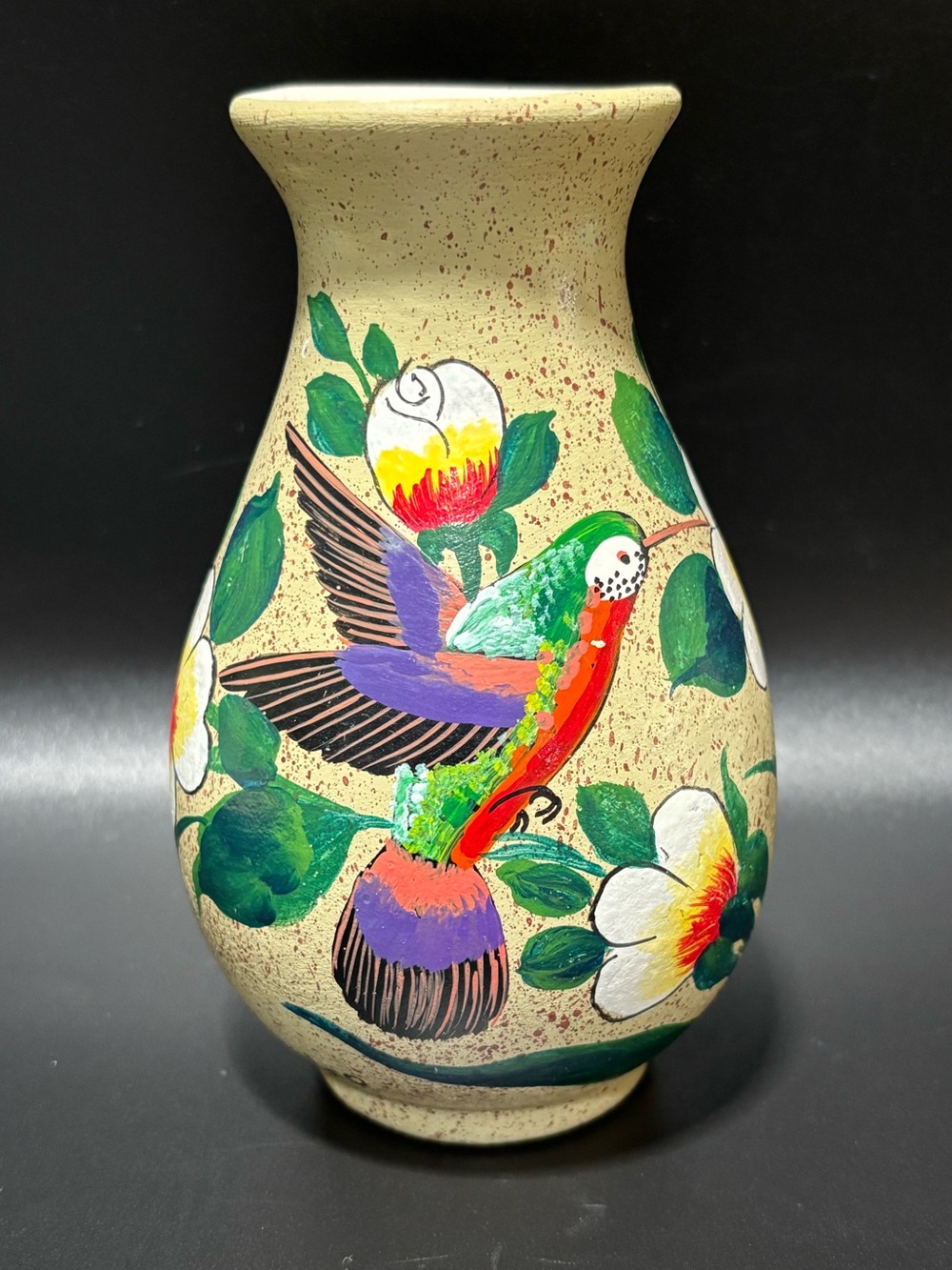 Hand Painted Ceramic Hummingbird Vase - Vibrant Mexican Folk Art Style Pottery